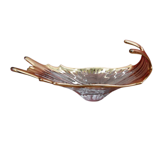 Mid Century French Bayel Crystal Centrepiece Vase  in Organic Splash Form with 18 Carat Gold. B12267
