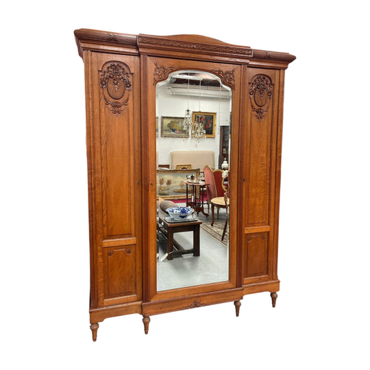 Very Practical & Decorative Antique French Oak Three Door Armoire