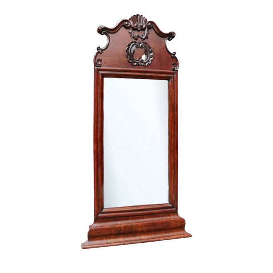 Antique French mahogany dressing or hallway mirror with carved frame. B12924