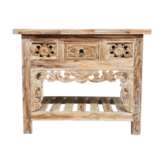 Jiwa Balinese Hand Carved  Console - Whitewash