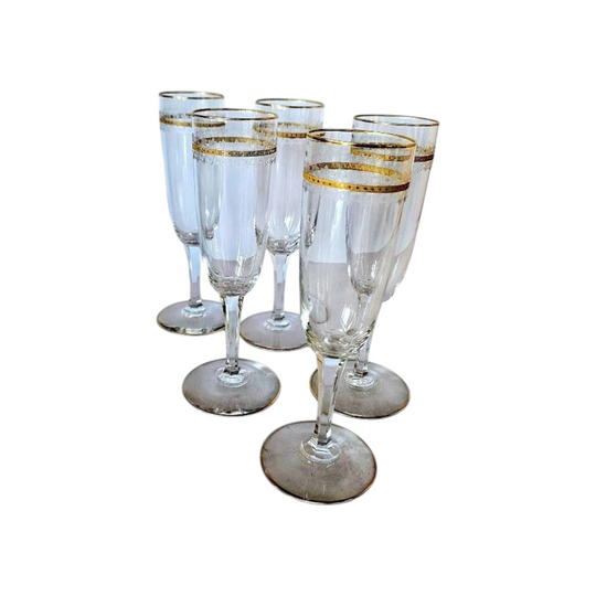 Vintage French Crystal Champagne Flute with Etched pattern and Gold Ribbon (5)