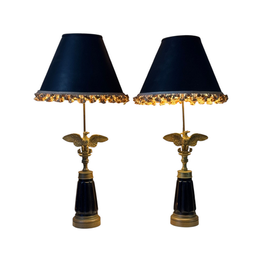 Pair Of Vintage Empire Revival Brass Eagle Table Lamps