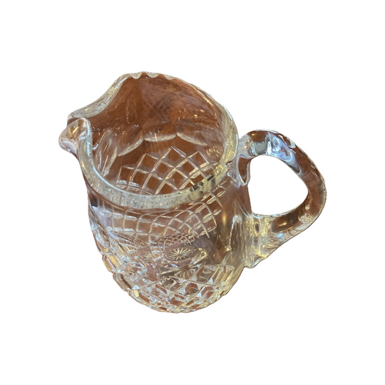 Crystal water or juice jug with ice lip. Classic heavy diamond cut.