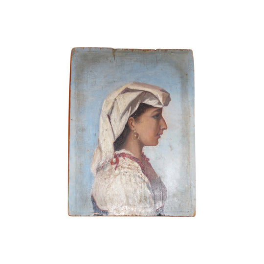 Early 20th-Century Portrait of a Woman in Side Profile on Wood Panel – Sourced in France