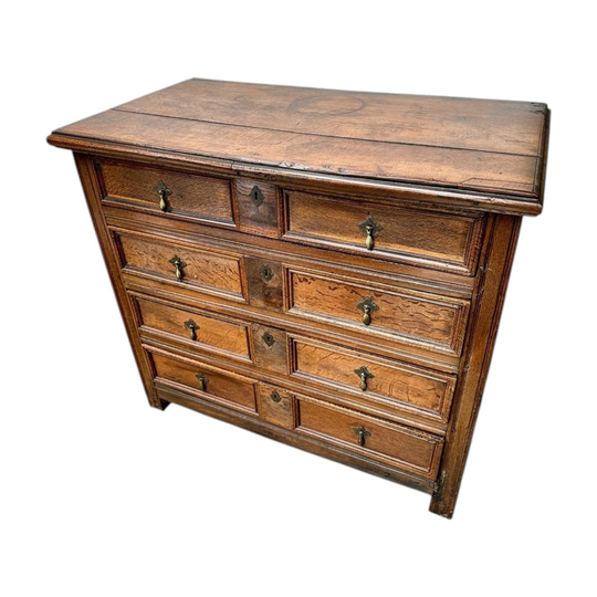 Late 17th century William & Mary period country Oak chest of four long drawers. Circa 1690-1700.