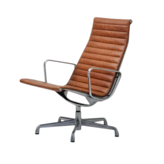 Restored Cognac Leather Herman Miller Eames Aluminium Group Lounge Chair EA316