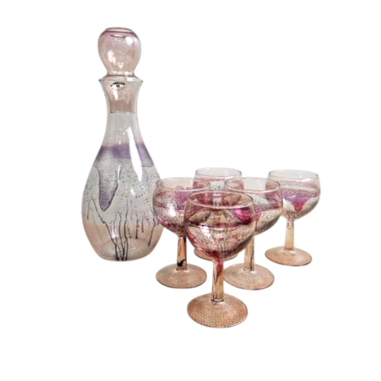 French Art Glass Decanter & Glasses (Set of 6)