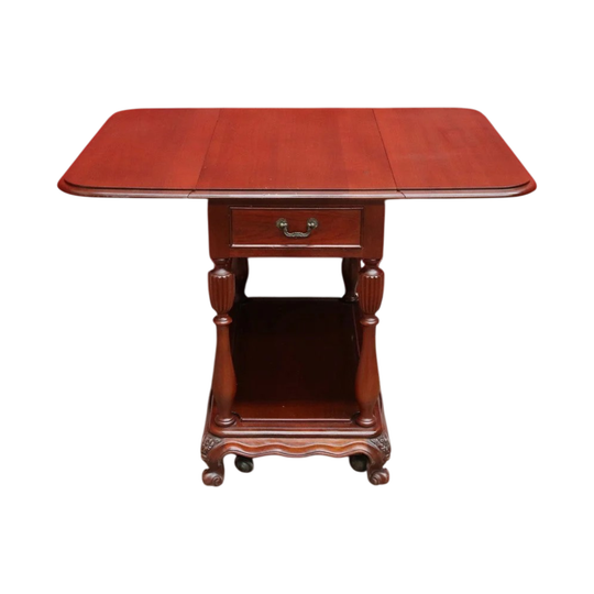 Vintage Australian Cedar Drop Leaf Drinks Trolley Side Table with End Drawers. B13143