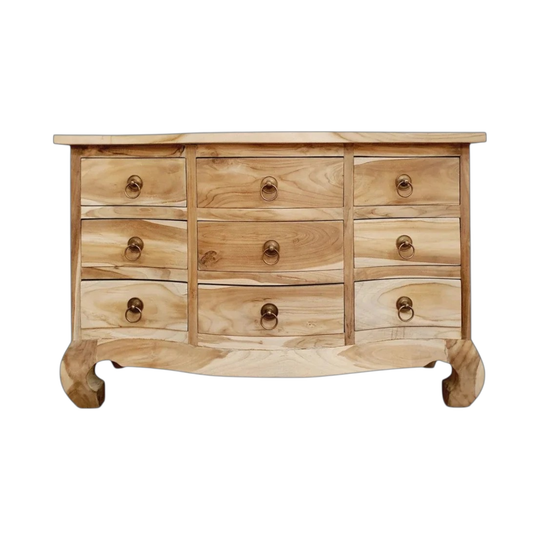OPIUM 9 Drawer Hand Carved Tallboy - Raw